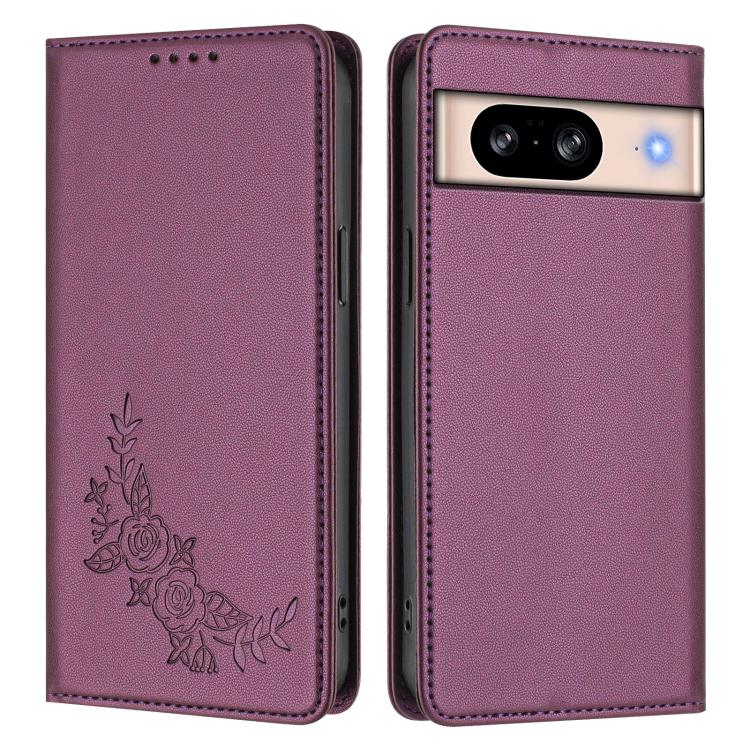 For Google Pixel 8 Peony Embossed Magnetic RFID Vegan Leather Phone Case
