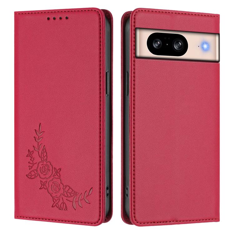 For Google Pixel 8 Peony Embossed Magnetic RFID Vegan Leather Phone Case
