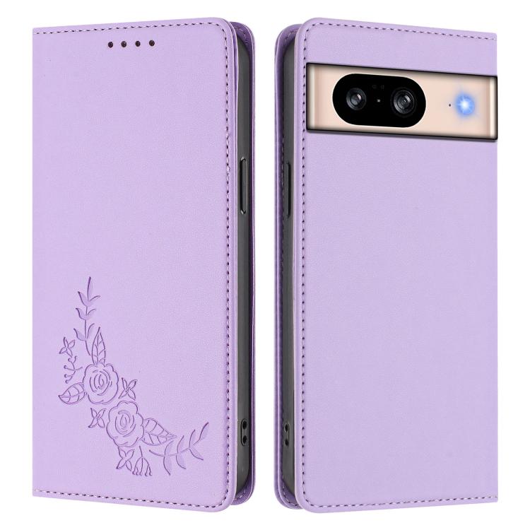 For Google Pixel 8 Peony Embossed Magnetic RFID Vegan Leather Phone Case