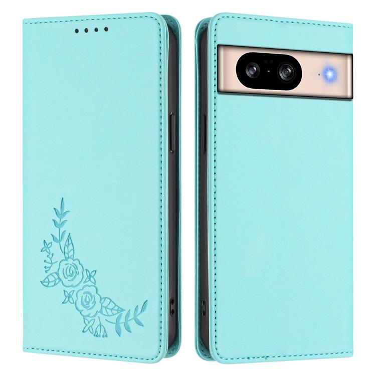 For Google Pixel 8 Peony Embossed Magnetic RFID Vegan Leather Phone Case