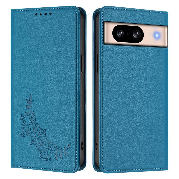 For Google Pixel 8 Peony Embossed Magnetic RFID Vegan Leather Phone Case