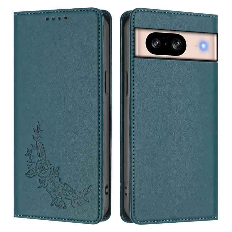 For Google Pixel 8 Peony Embossed Magnetic RFID Vegan Leather Phone Case