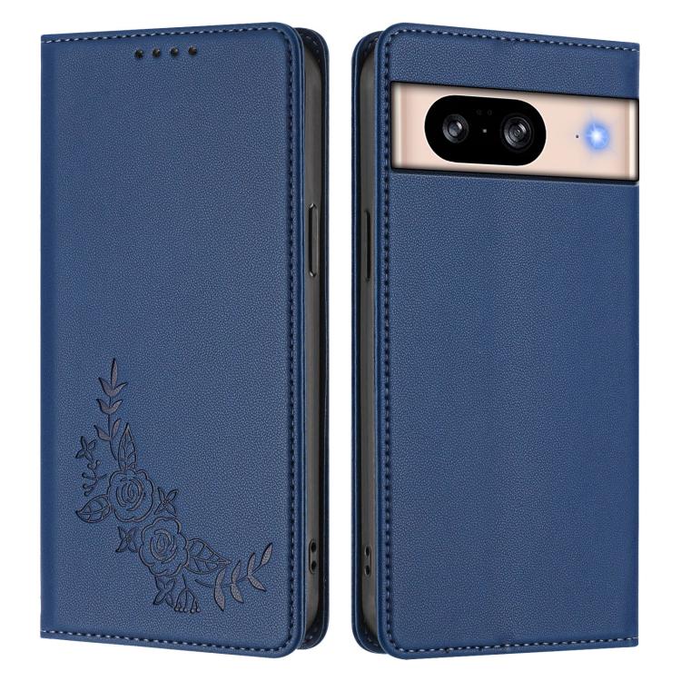 For Google Pixel 8 Peony Embossed Magnetic RFID Vegan Leather Phone Case