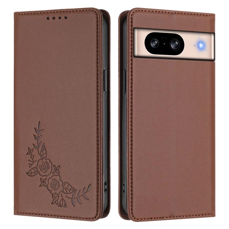 For Google Pixel 8 Peony Embossed Magnetic RFID Vegan Leather Phone Case