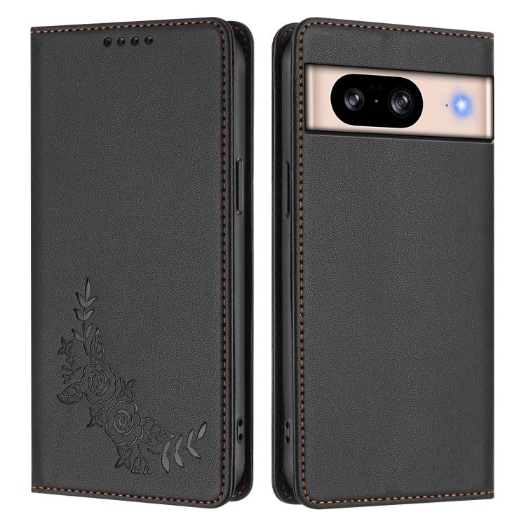 For Google Pixel 8 Peony Embossed Magnetic RFID Vegan Leather Phone Case