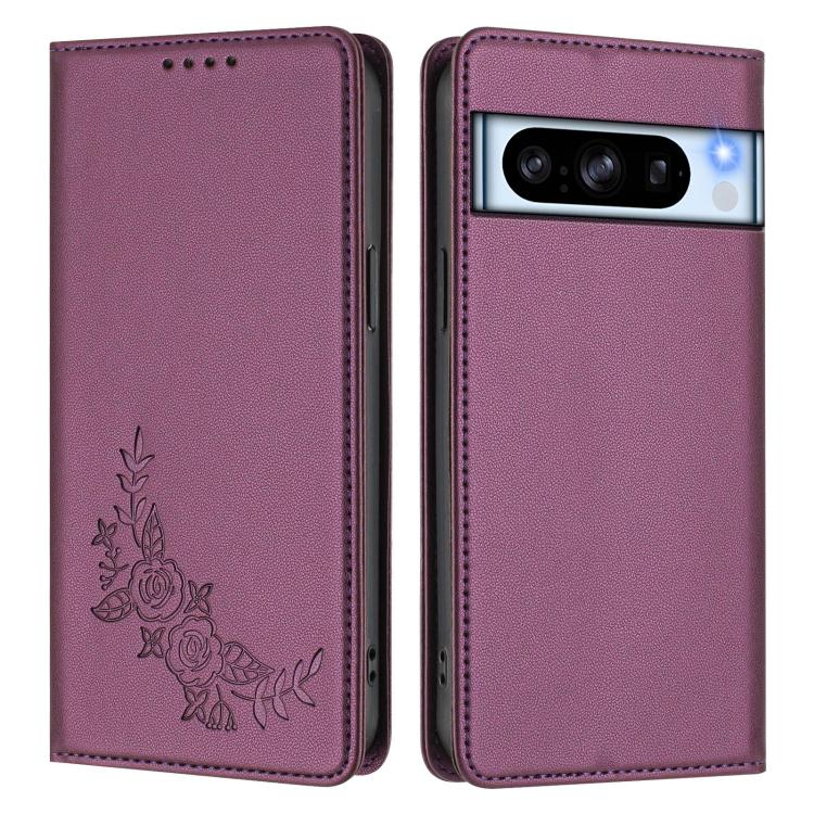 For Google Pixel 8 Pro Peony Embossed Magnetic RFID Vegan Leather Phone Case