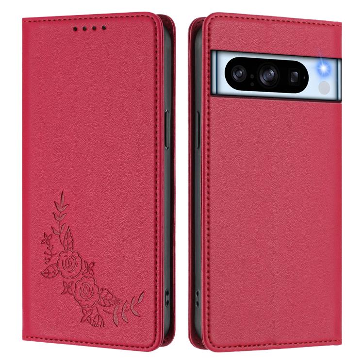 For Google Pixel 8 Pro Peony Embossed Magnetic RFID Vegan Leather Phone Case
