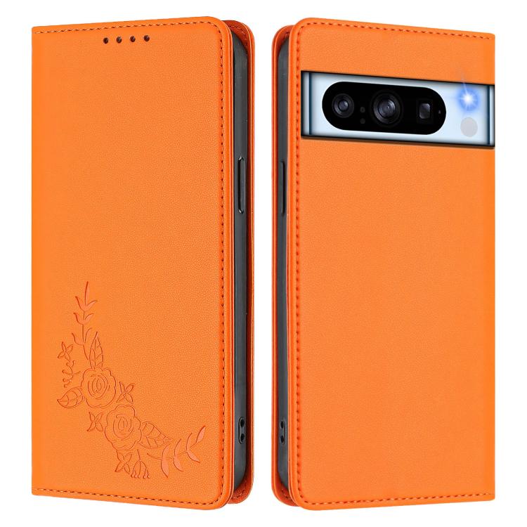 For Google Pixel 8 Pro Peony Embossed Magnetic RFID Vegan Leather Phone Case