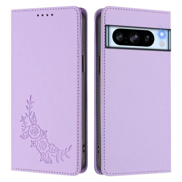 For Google Pixel 8 Pro Peony Embossed Magnetic RFID Vegan Leather Phone Case