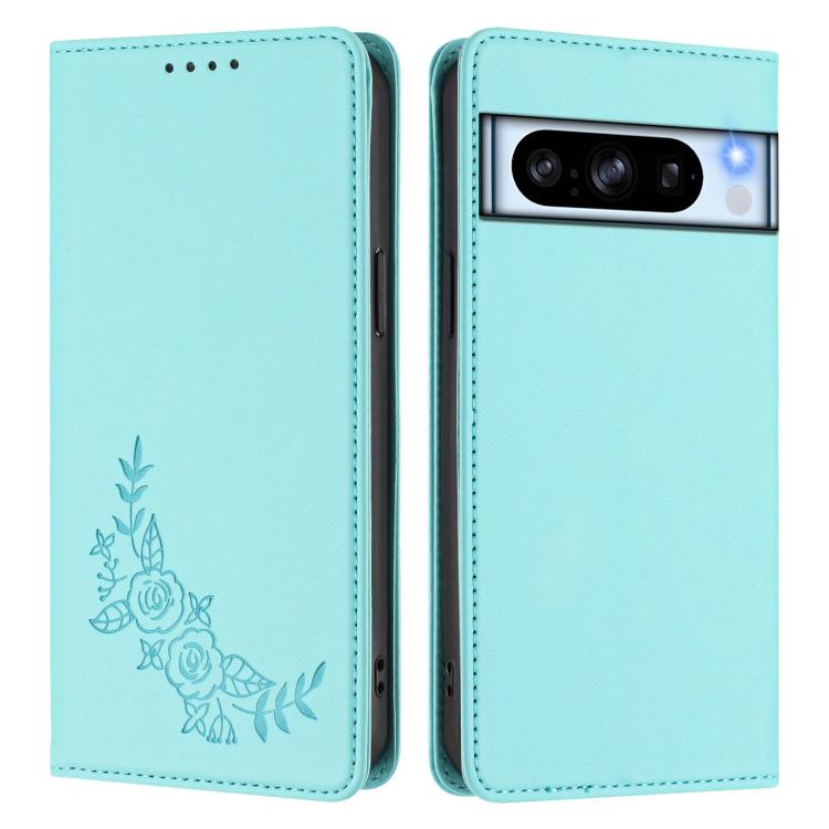 For Google Pixel 8 Pro Peony Embossed Magnetic RFID Vegan Leather Phone Case