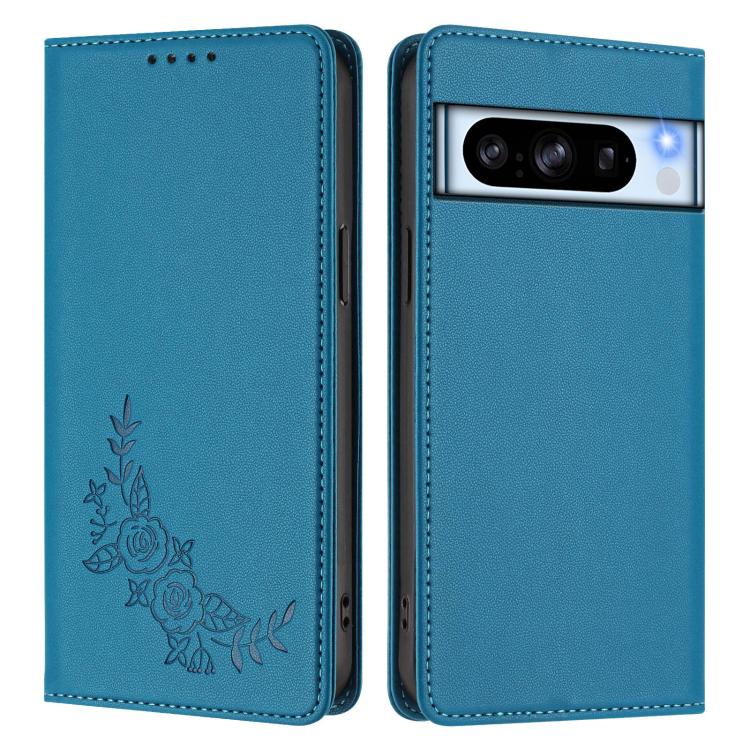 For Google Pixel 8 Pro Peony Embossed Magnetic RFID Vegan Leather Phone Case