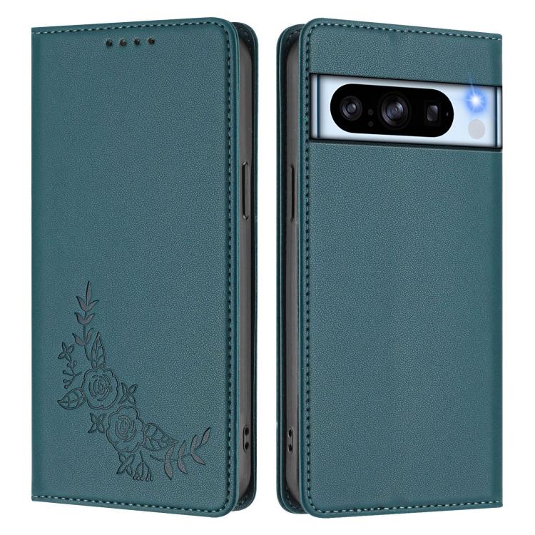 For Google Pixel 8 Pro Peony Embossed Magnetic RFID Vegan Leather Phone Case