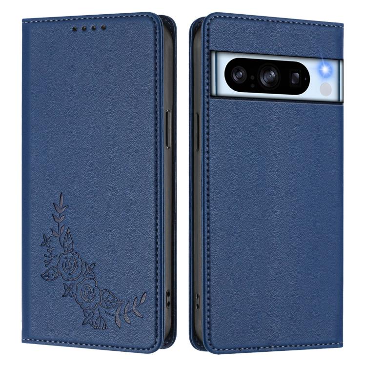 For Google Pixel 8 Pro Peony Embossed Magnetic RFID Vegan Leather Phone Case
