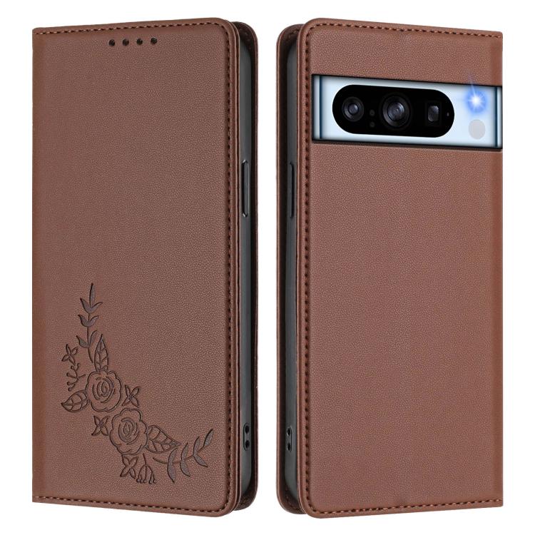For Google Pixel 8 Pro Peony Embossed Magnetic RFID Vegan Leather Phone Case