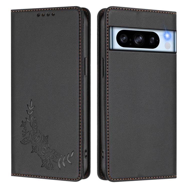 For Google Pixel 8 Pro Peony Embossed Magnetic RFID Vegan Leather Phone Case