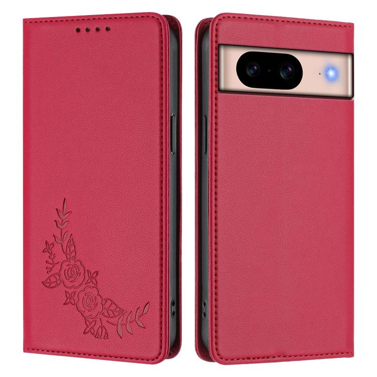 For Google Pixel 8a Peony Embossed Magnetic RFID Vegan Leather Phone Case