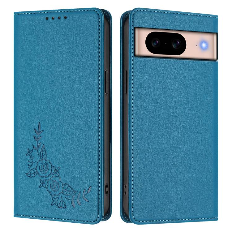 For Google Pixel 8a Peony Embossed Magnetic RFID Vegan Leather Phone Case
