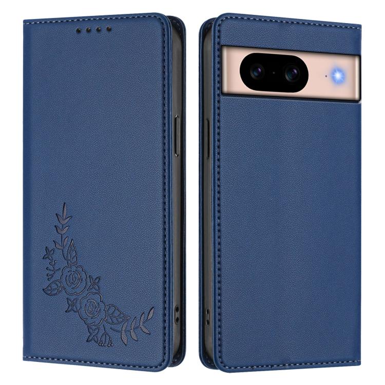 For Google Pixel 8a Peony Embossed Magnetic RFID Vegan Leather Phone Case