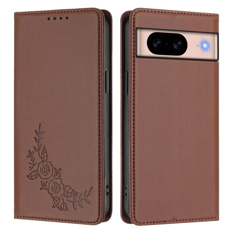 For Google Pixel 8a Peony Embossed Magnetic RFID Vegan Leather Phone Case