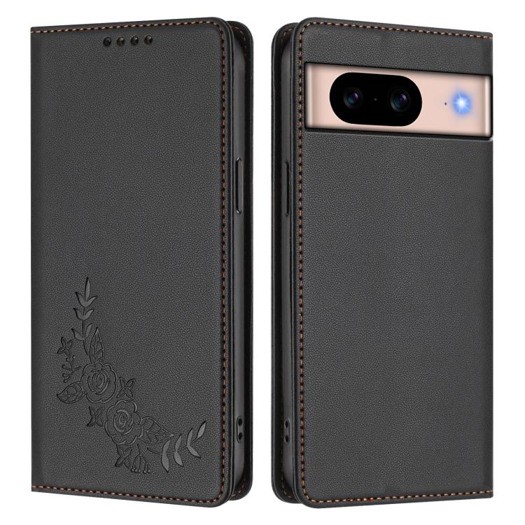For Google Pixel 8a Peony Embossed Magnetic RFID Vegan Leather Phone Case
