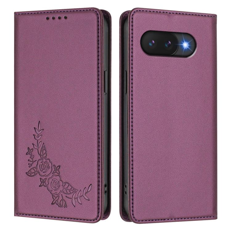 For Google Pixel 9a Peony Embossed Magnetic RFID Vegan Leather Phone Case