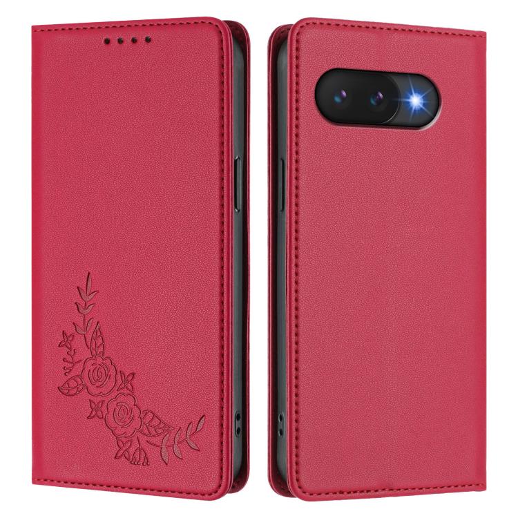 For Google Pixel 9a Peony Embossed Magnetic RFID Vegan Leather Phone Case