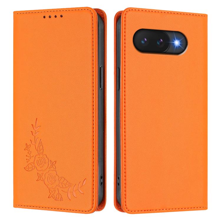 For Google Pixel 9a Peony Embossed Magnetic RFID Vegan Leather Phone Case
