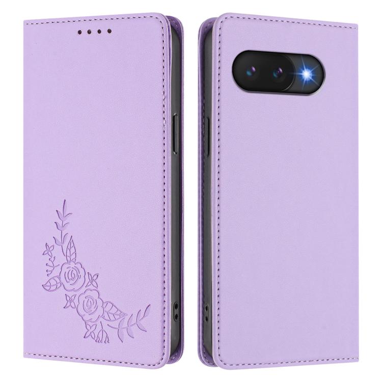 For Google Pixel 9a Peony Embossed Magnetic RFID Vegan Leather Phone Case