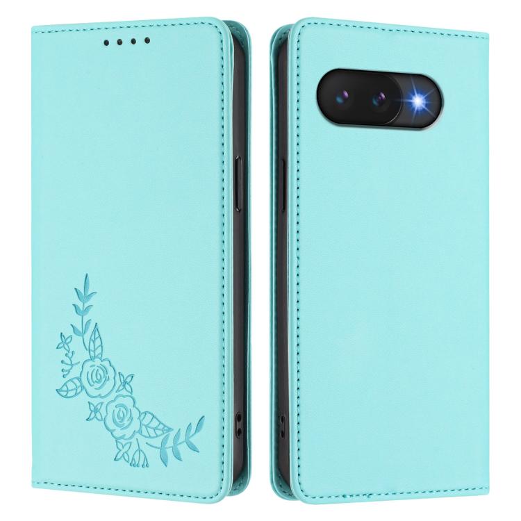 For Google Pixel 9a Peony Embossed Magnetic RFID Vegan Leather Phone Case