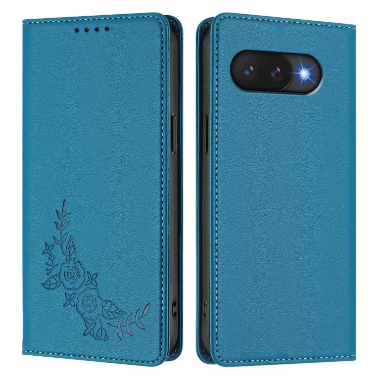 For Google Pixel 9a Peony Embossed Magnetic RFID Vegan Leather Phone Case