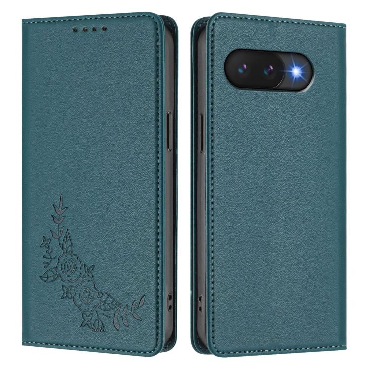 For Google Pixel 9a Peony Embossed Magnetic RFID Vegan Leather Phone Case