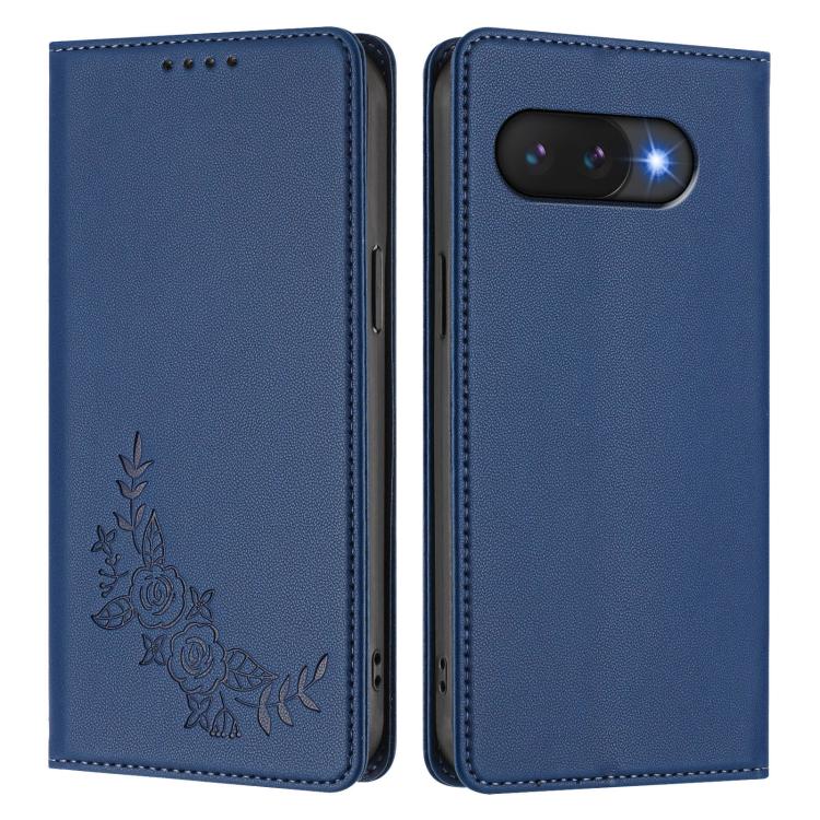 For Google Pixel 9a Peony Embossed Magnetic RFID Vegan Leather Phone Case