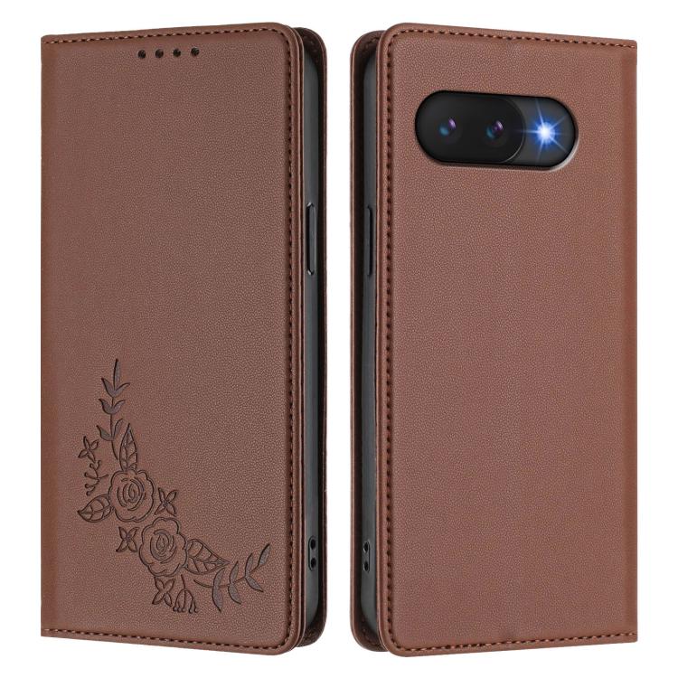For Google Pixel 9a Peony Embossed Magnetic RFID Vegan Leather Phone Case