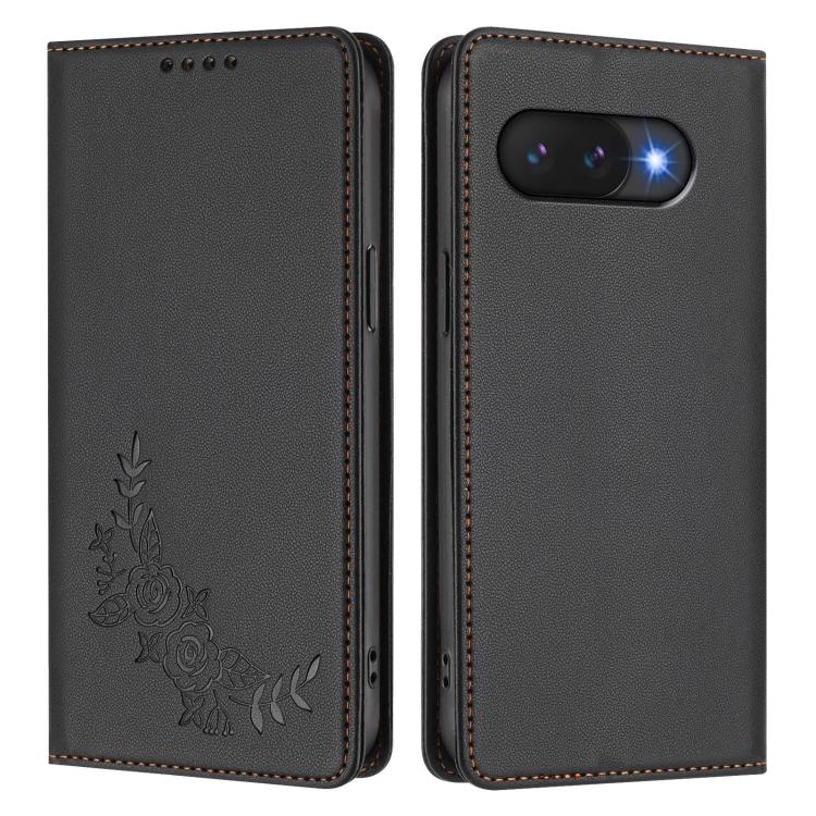 For Google Pixel 9a Peony Embossed Magnetic RFID Vegan Leather Phone Case