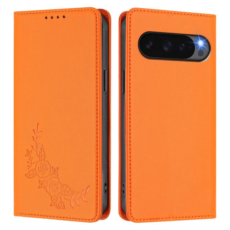 For Google Pixel 10 / 10 Pro / 9 / 9 Pro Peony Embossed Magnetic RFID Vegan Leather Phone Case