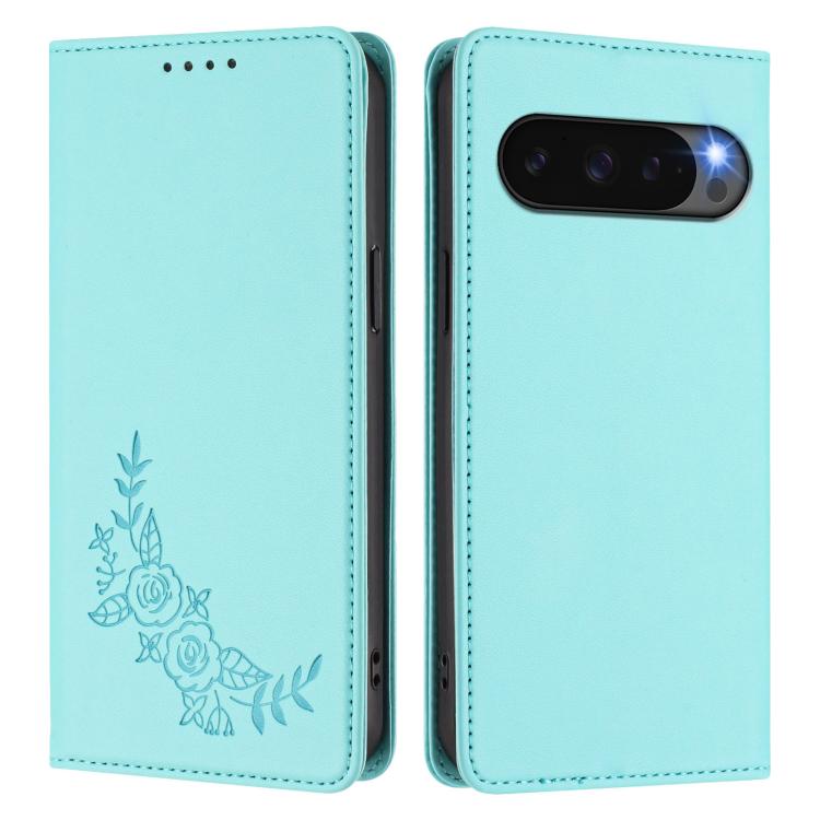 For Google Pixel 10 / 10 Pro / 9 / 9 Pro Peony Embossed Magnetic RFID Vegan Leather Phone Case
