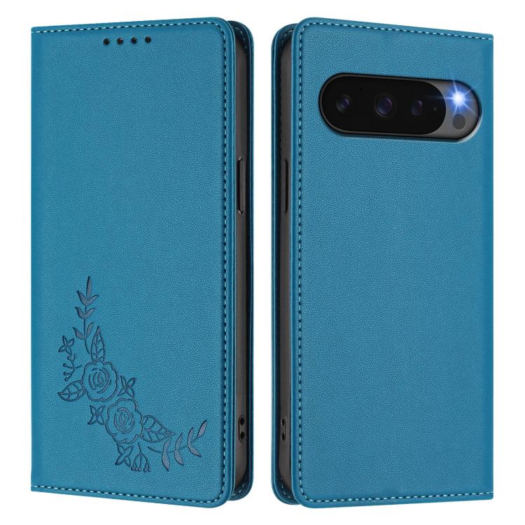 For Google Pixel 10 / 10 Pro / 9 / 9 Pro Peony Embossed Magnetic RFID Vegan Leather Phone Case