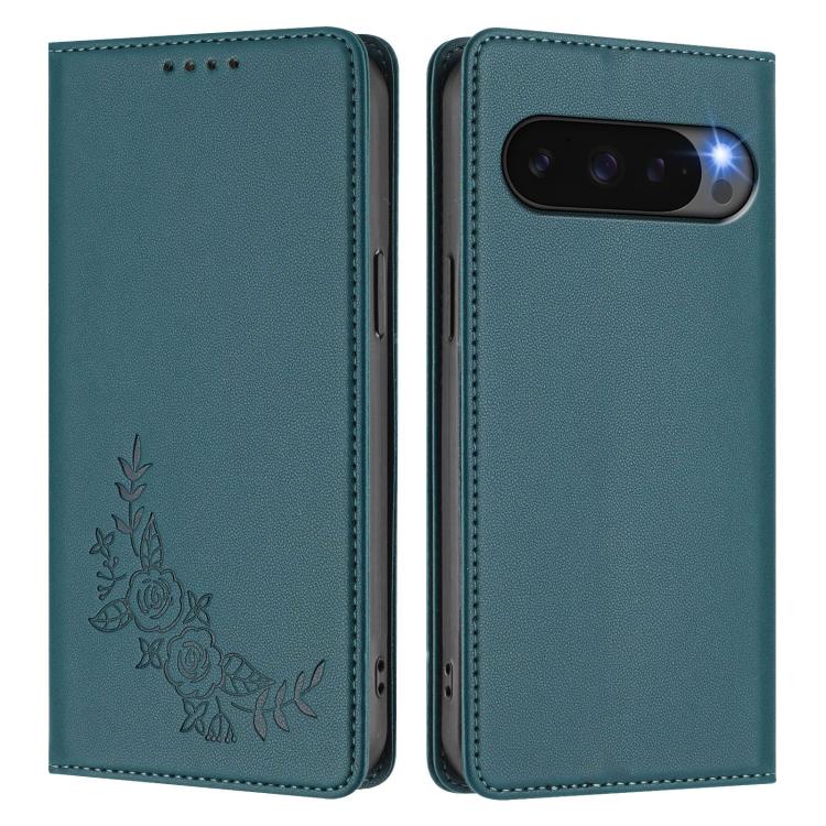 For Google Pixel 10 / 10 Pro / 9 / 9 Pro Peony Embossed Magnetic RFID Vegan Leather Phone Case
