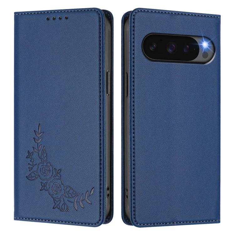 For Google Pixel 10 / 10 Pro / 9 / 9 Pro Peony Embossed Magnetic RFID Vegan Leather Phone Case