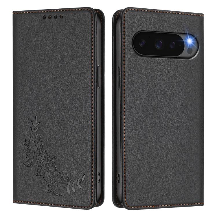 For Google Pixel 10 / 10 Pro / 9 / 9 Pro Peony Embossed Magnetic RFID Vegan Leather Phone Case