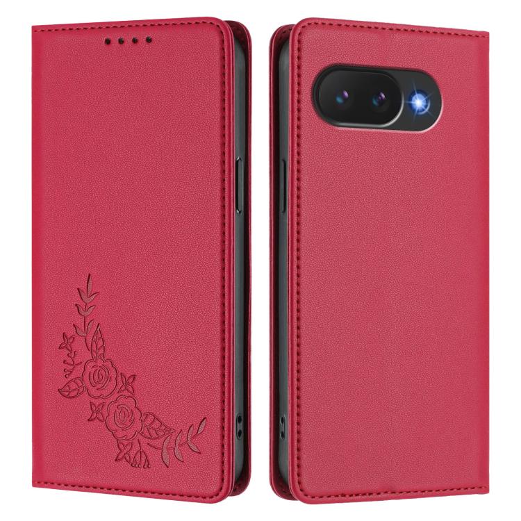 For Google Pixel 10a Peony Embossed Magnetic RFID Vegan Leather Phone Case