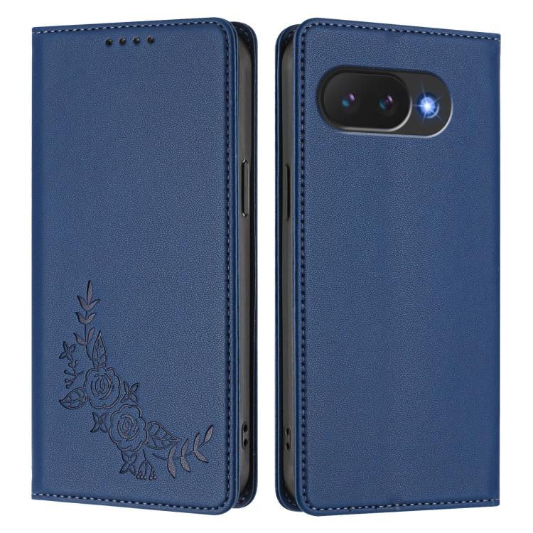 For Google Pixel 10a Peony Embossed Magnetic RFID Vegan Leather Phone Case