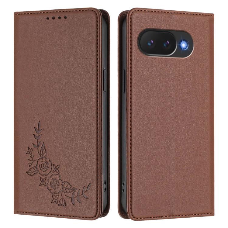 For Google Pixel 10a Peony Embossed Magnetic RFID Vegan Leather Phone Case