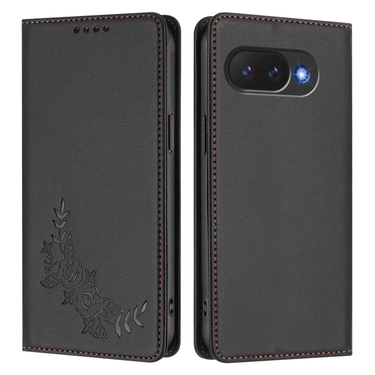 For Google Pixel 10a Peony Embossed Magnetic RFID Vegan Leather Phone Case