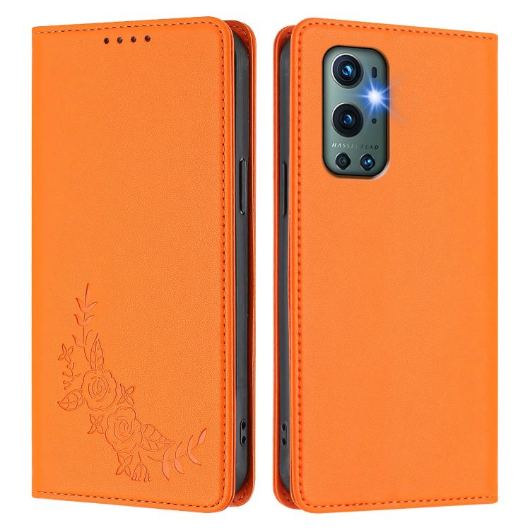 For OnePlus 9 Pro Peony Embossed Magnetic RFID Vegan Leather Phone Case