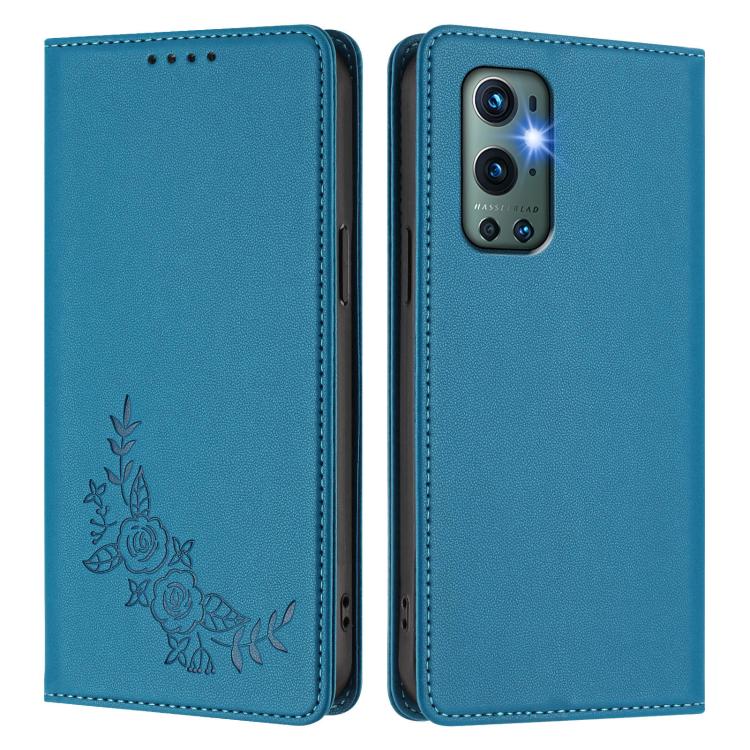 For OnePlus 9 Pro Peony Embossed Magnetic RFID Vegan Leather Phone Case