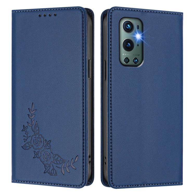 For OnePlus 9 Pro Peony Embossed Magnetic RFID Vegan Leather Phone Case