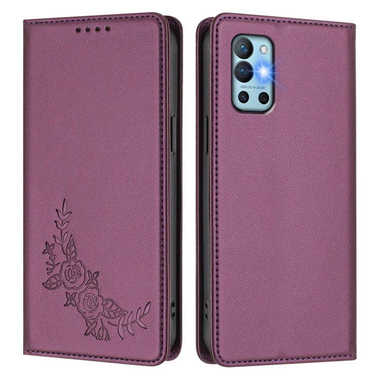 For OnePlus 9R / 8T Peony Embossed Magnetic RFID Vegan Leather Phone Case