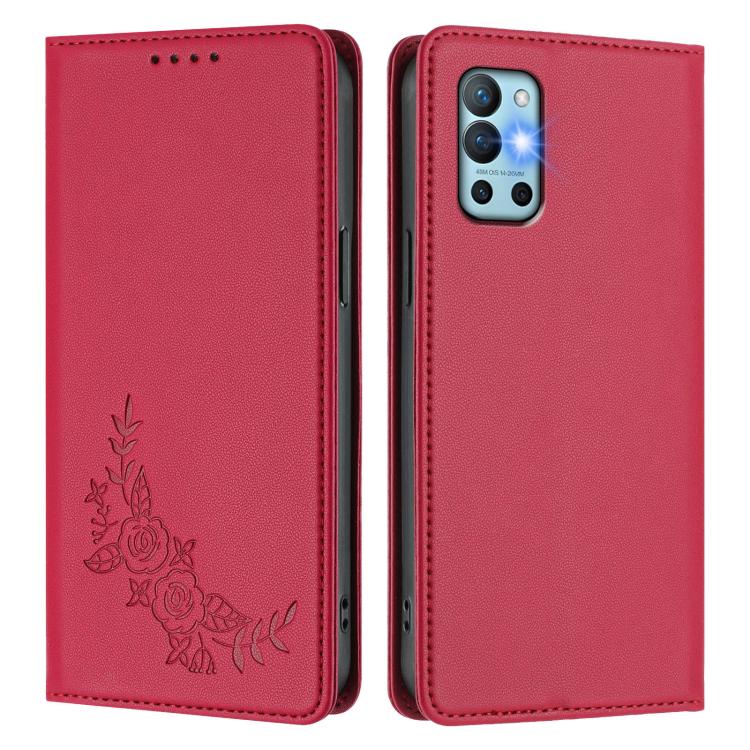 For OnePlus 9R / 8T Peony Embossed Magnetic RFID Vegan Leather Phone Case