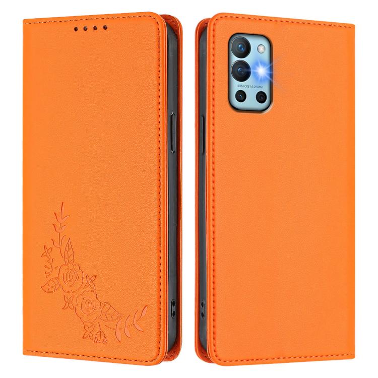 For OnePlus 9R / 8T Peony Embossed Magnetic RFID Vegan Leather Phone Case